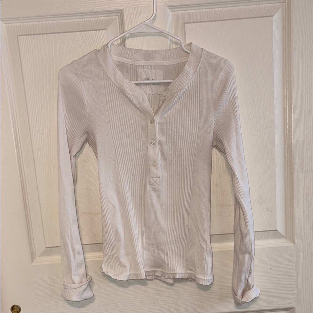 Aerie White Ribbed Long Sleeve Top